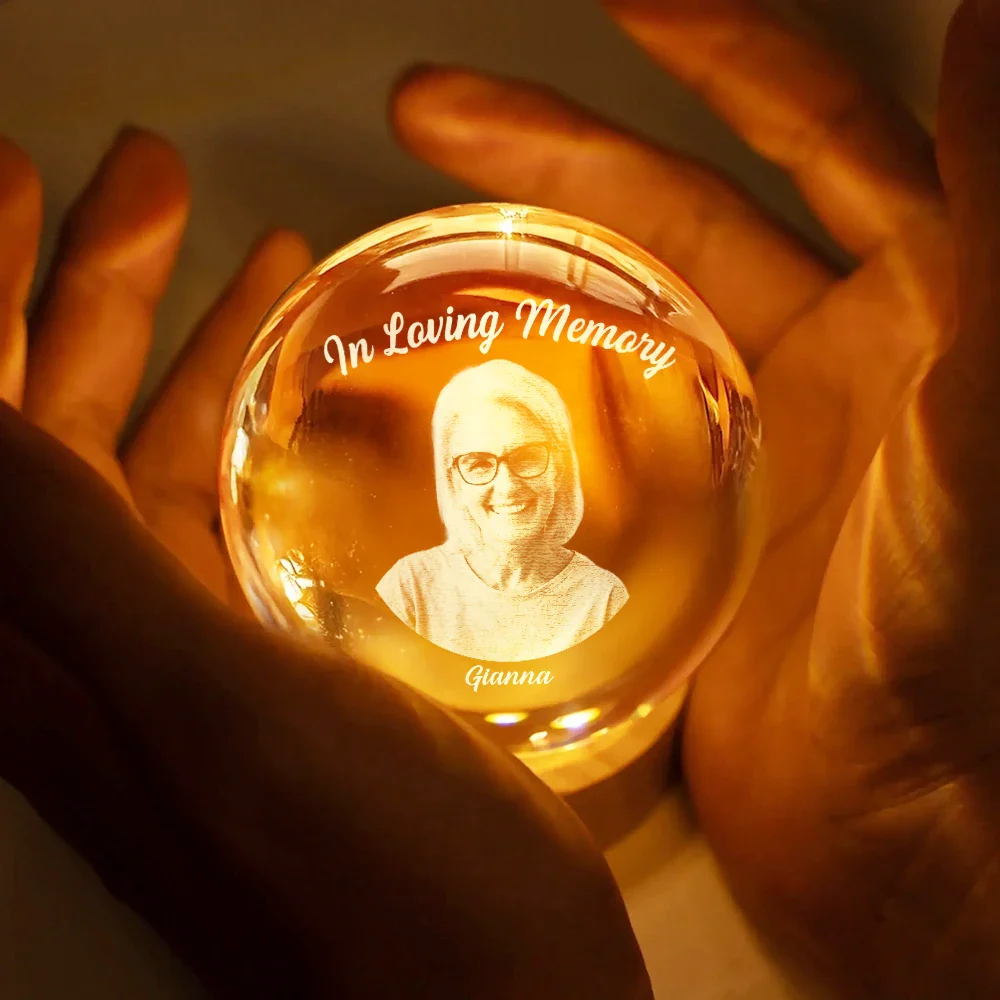 Custom Photo In Loving Memory Memorial - Personalized Crystal Globe Lamp - Image 5