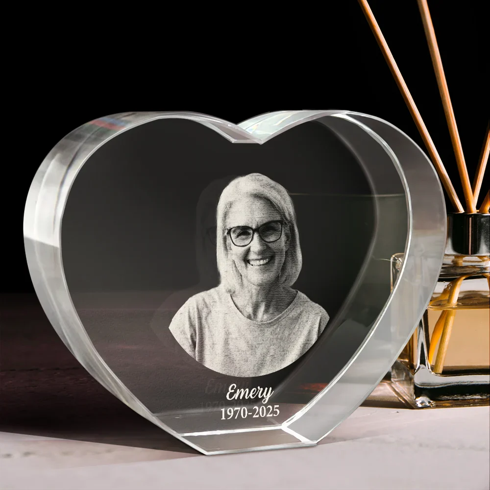 Custom Photo In Loving Memory Memorial - Personalized Crystal Heart - Image 4