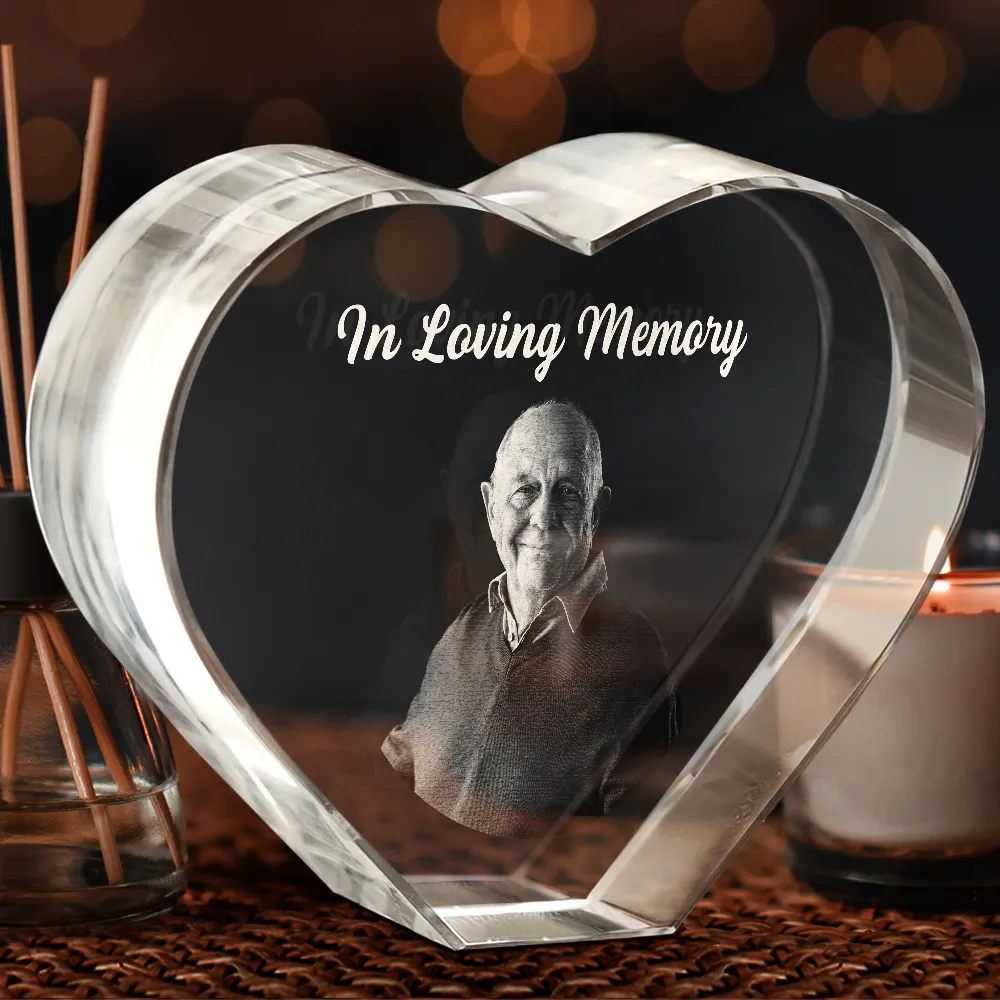 Custom Photo In Loving Memory Memorial - Personalized Crystal Heart - Image 5