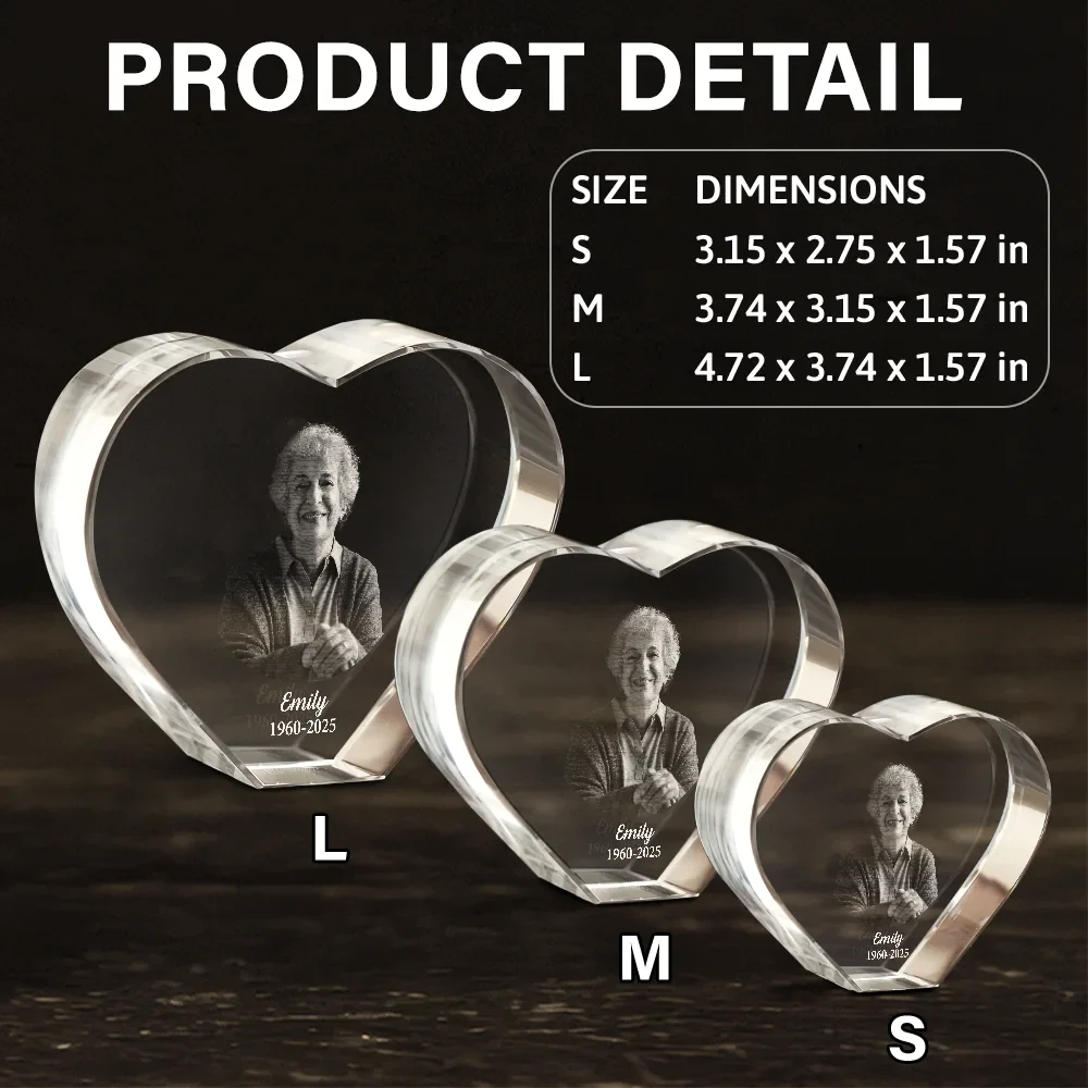 Custom Photo In Loving Memory Memorial - Personalized Crystal Heart - Image 7