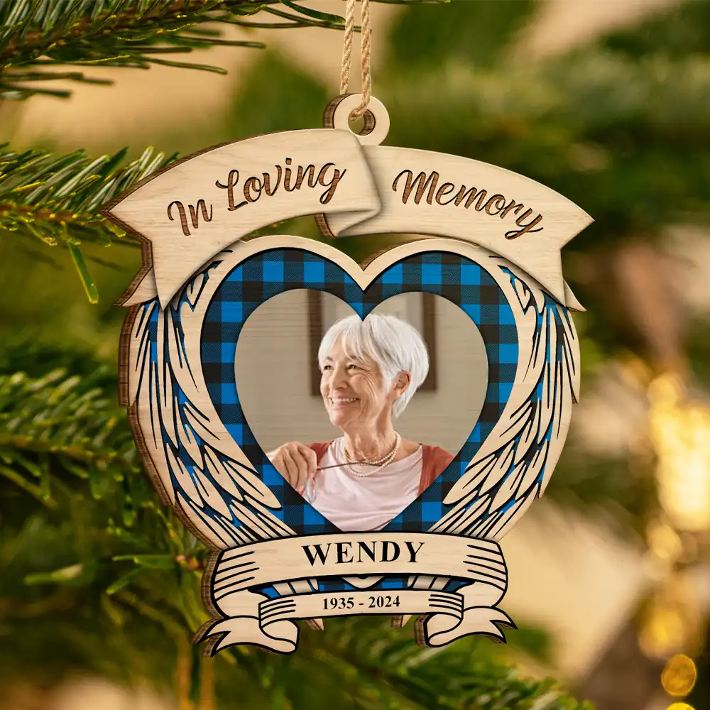 Custom Photo In Loving Memory Memorial - Personalized Custom Shaped Wooden Ornament - Image 3