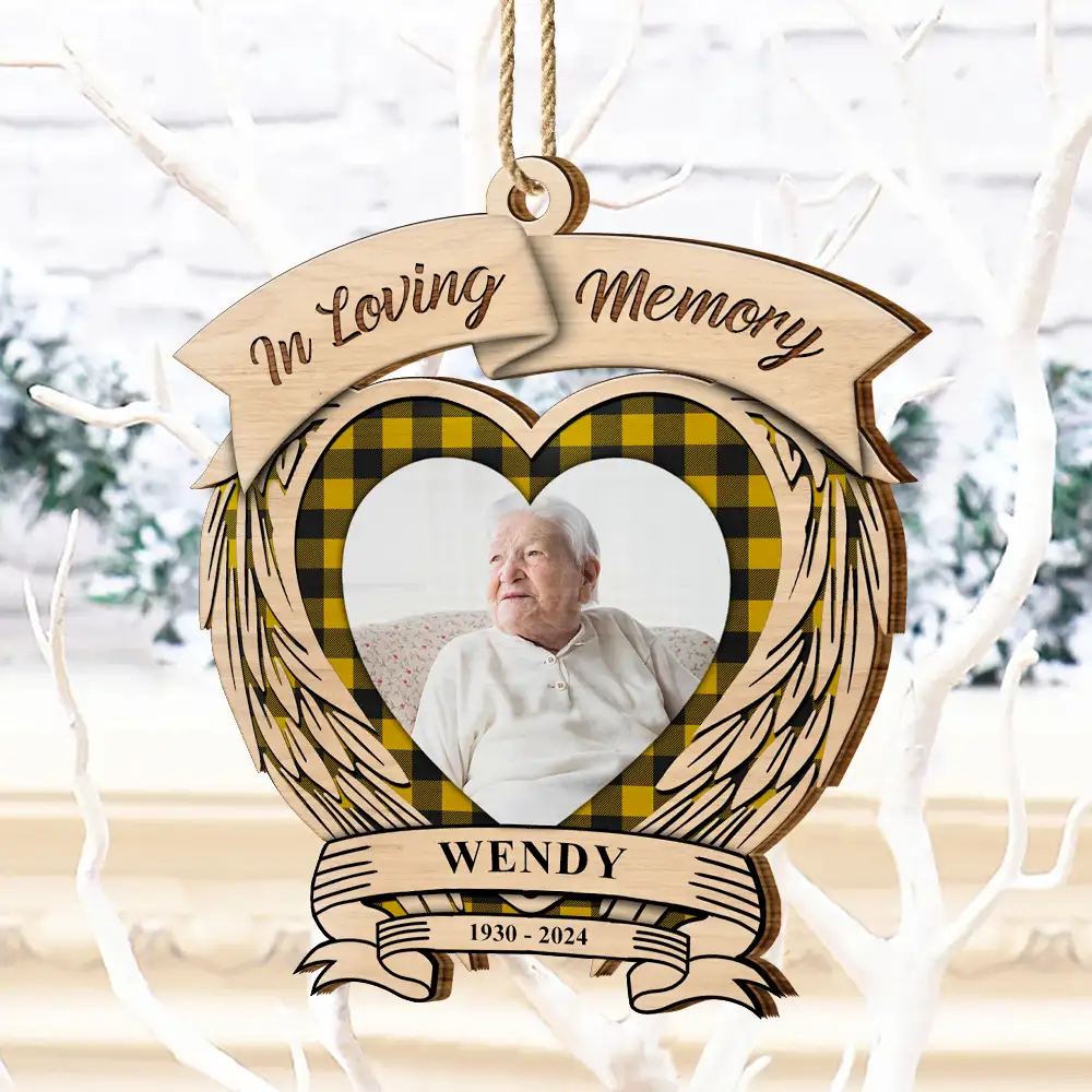 Custom Photo In Loving Memory Memorial - Personalized Custom Shaped Wooden Ornament - Image 4