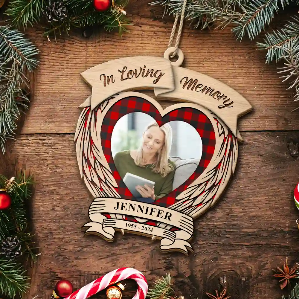 Custom Photo In Loving Memory Memorial - Personalized Custom Shaped Wooden Ornament - Image 5