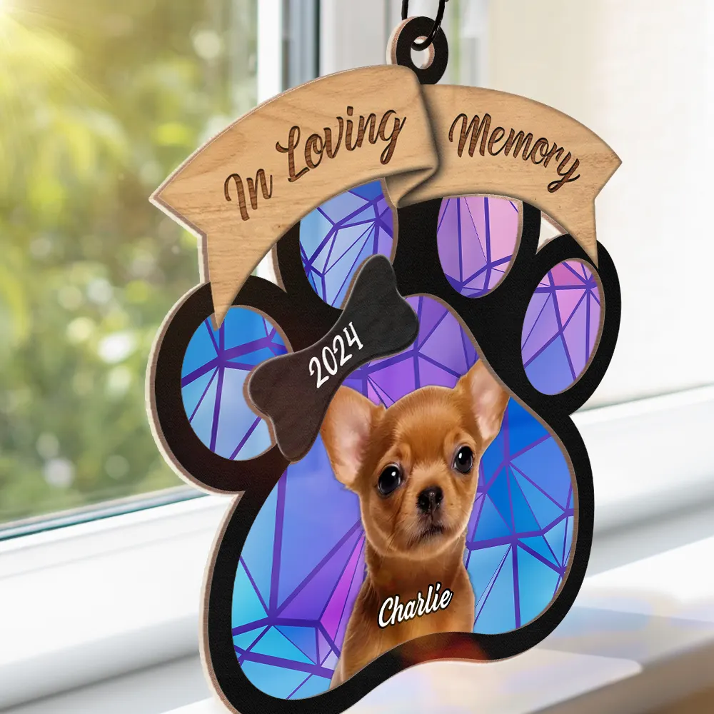 Custom Photo In Loving Memory Memorial - Personalized Window Hanging Suncatcher Ornament - Image 4