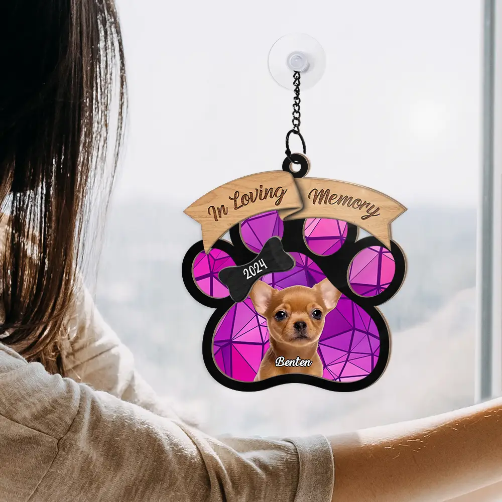Custom Photo In Loving Memory Memorial - Personalized Window Hanging Suncatcher Ornament - Image 5