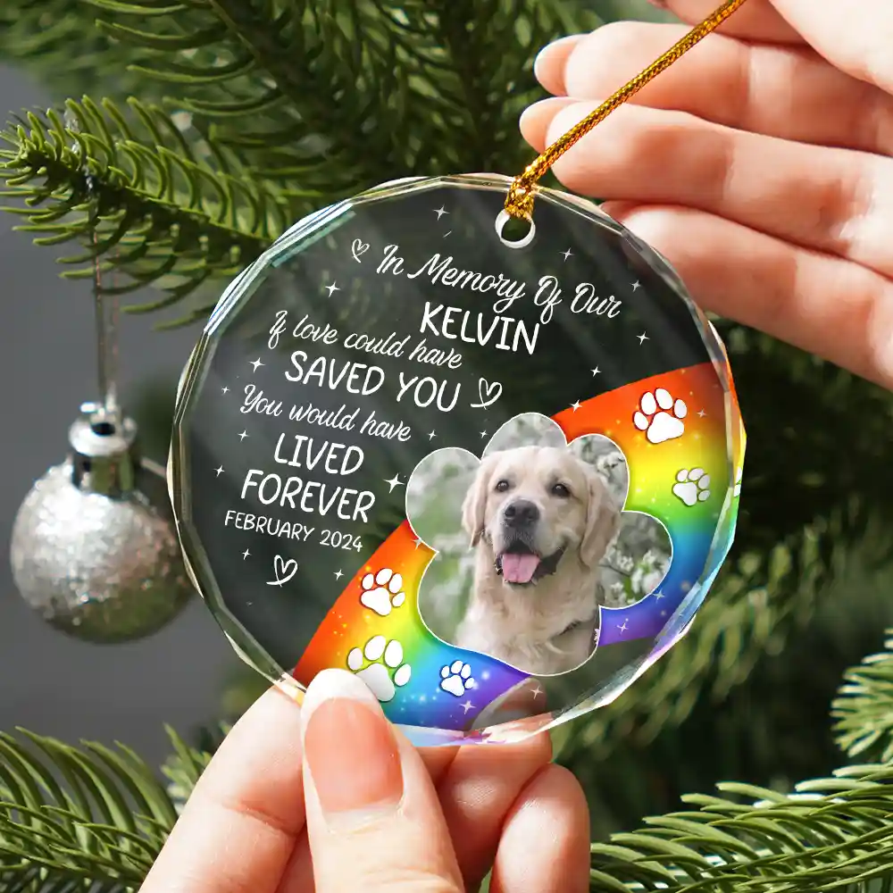 Custom Photo In Loving Memory Memorial Pet Lovers - Personalized Circle Glass Ornament - Image 2