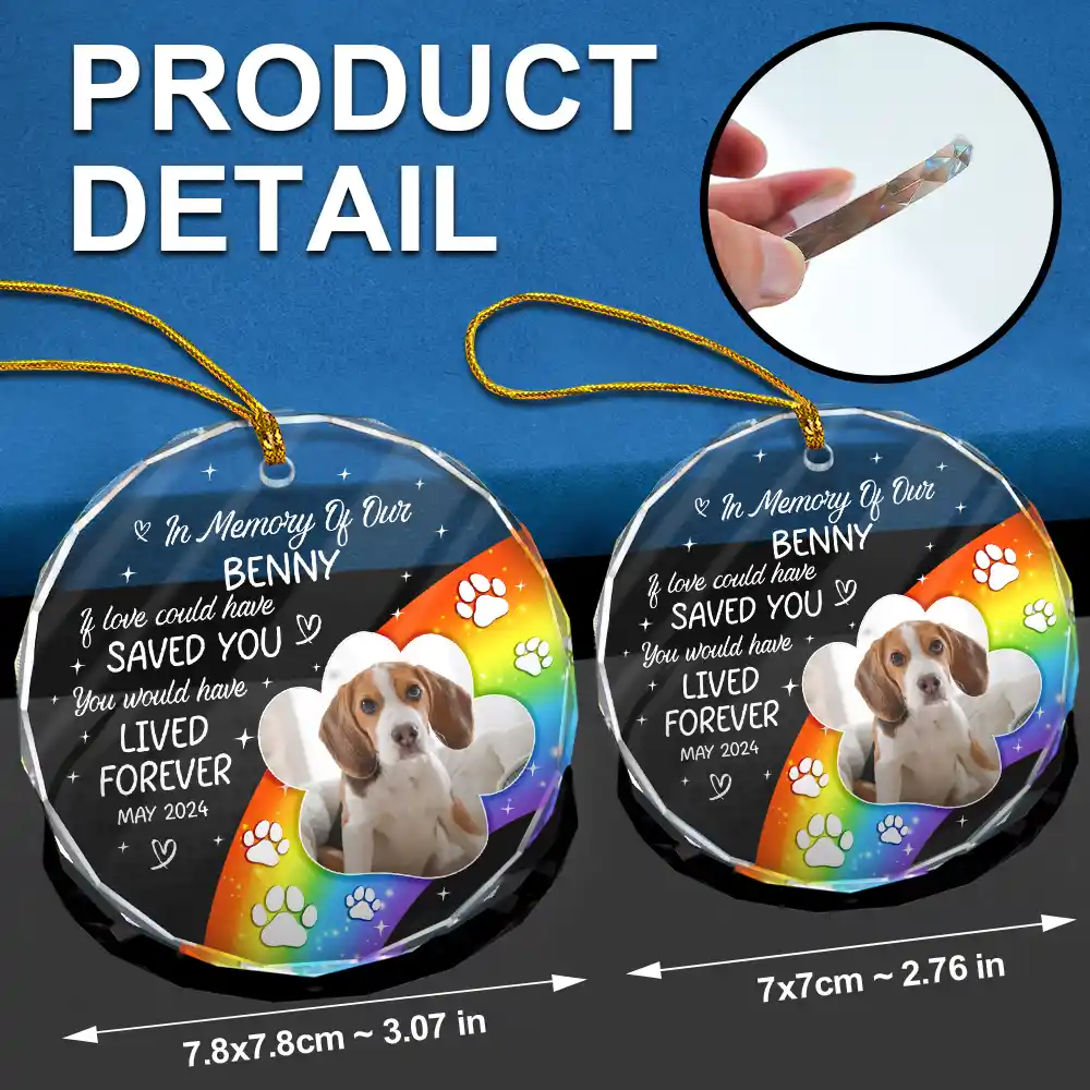 Custom Photo In Loving Memory Memorial Pet Lovers - Personalized Circle Glass Ornament - Image 6