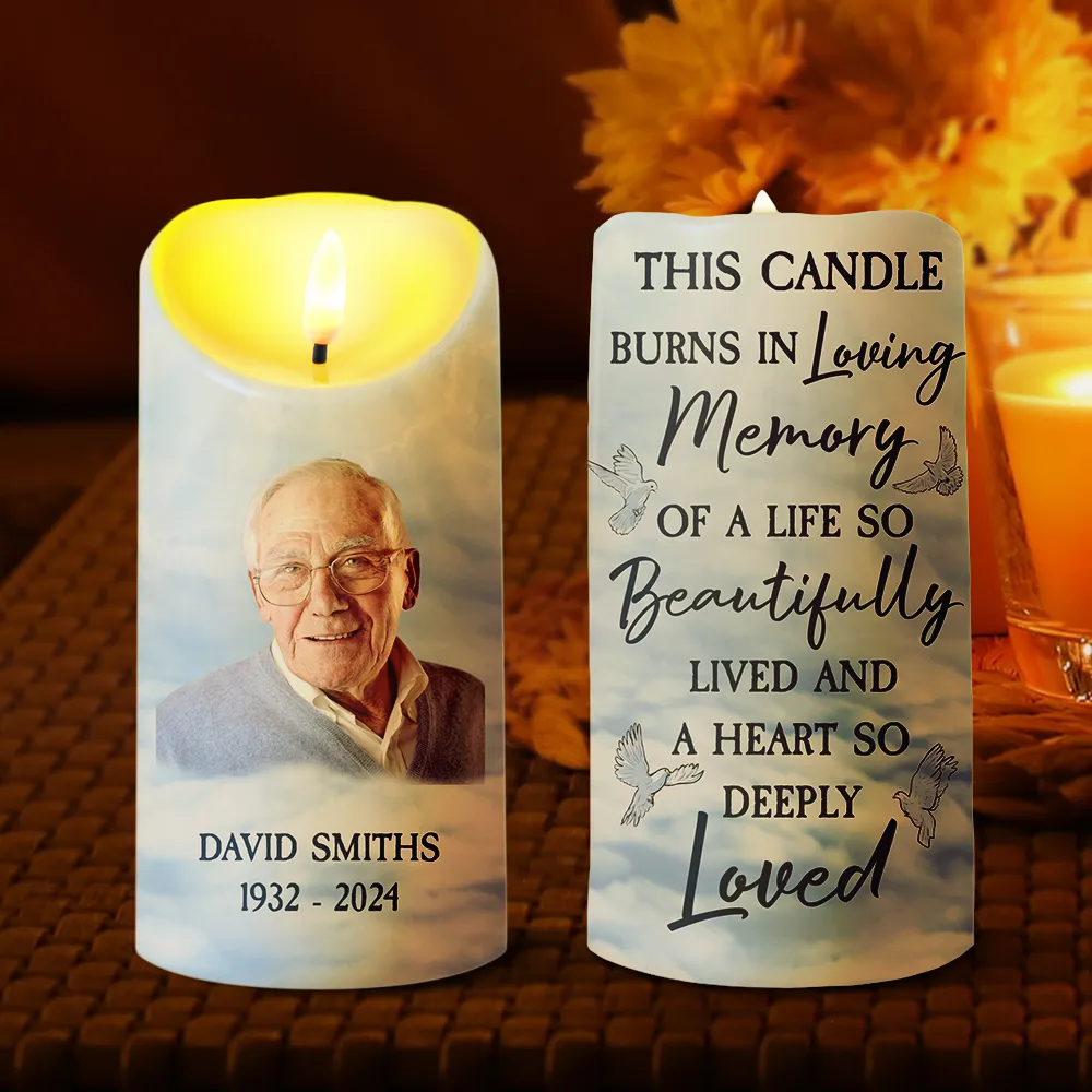 Custom Photo In Loving Memory Of A Life So Beautifully Lived - Personalized Flameless LED Candle - Image 3