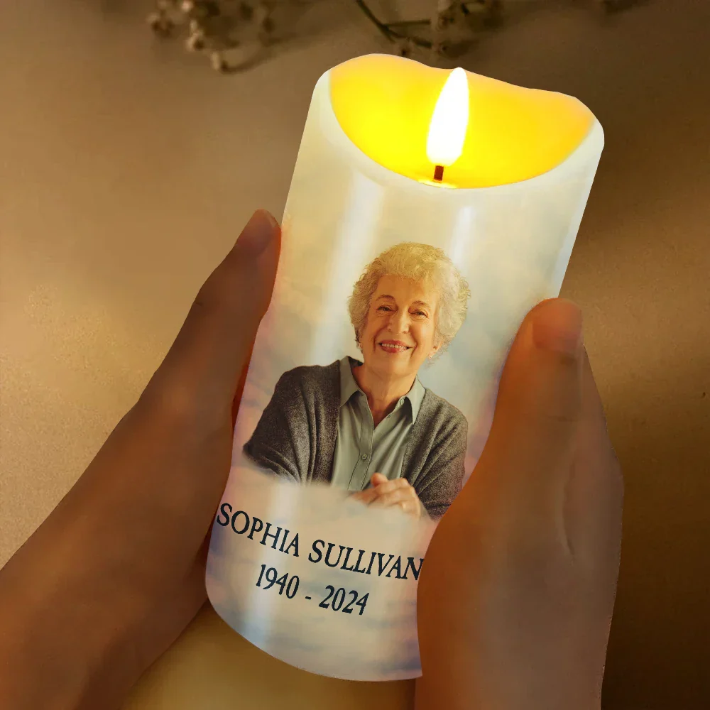 Custom Photo In Loving Memory Of A Life So Beautifully Lived - Personalized Flameless LED Candle - Image 4