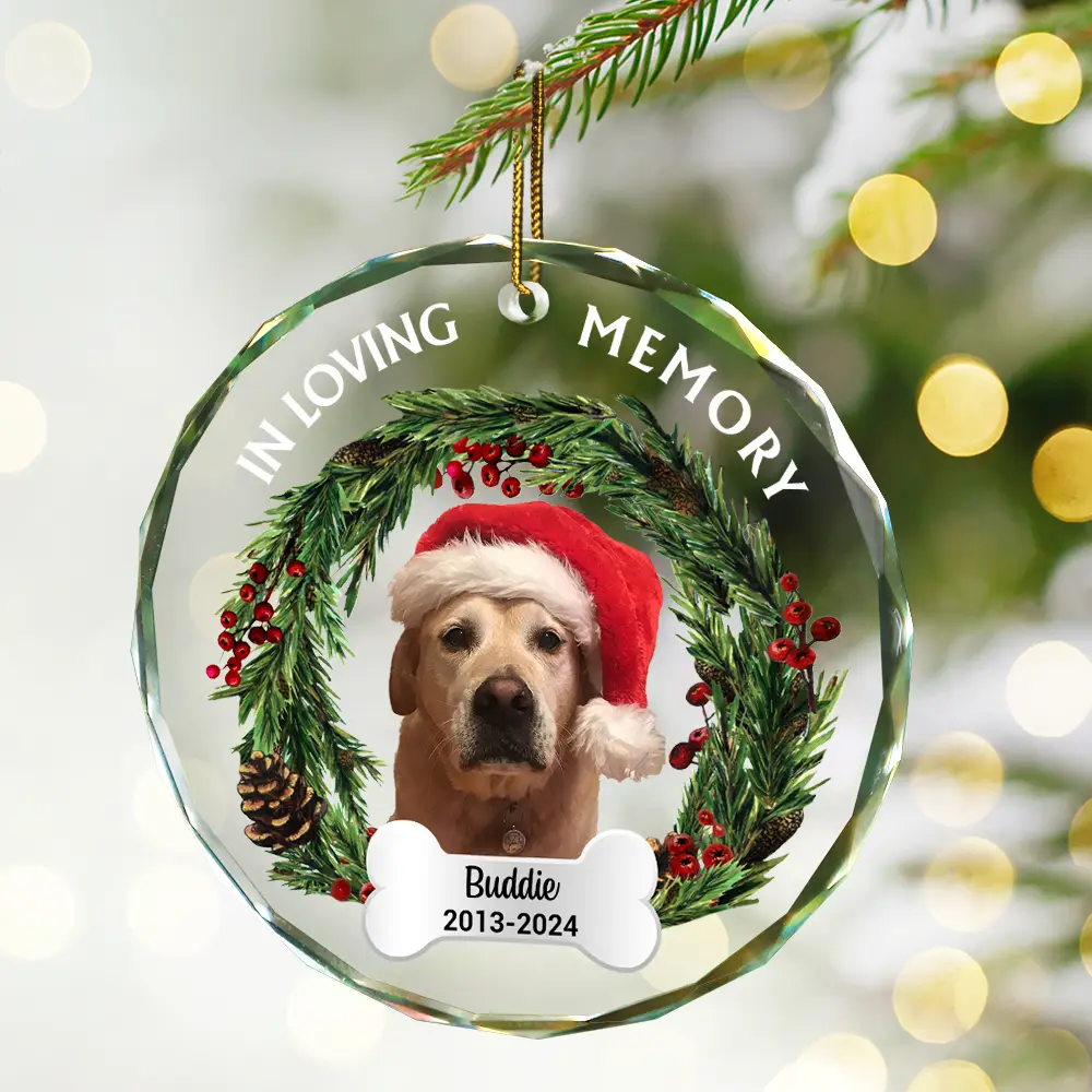 Custom Photo In Loving Memory - Personalized Circle Glass Ornament - Image 4