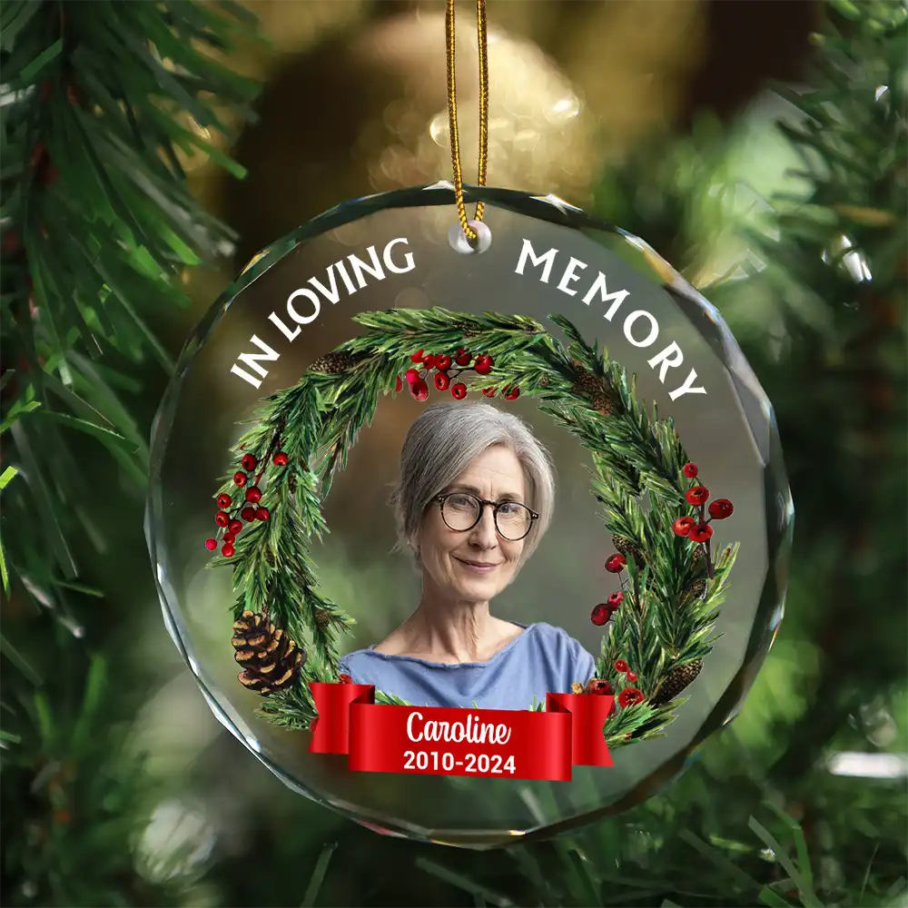 Custom Photo In Loving Memory - Personalized Circle Glass Ornament - Image 5