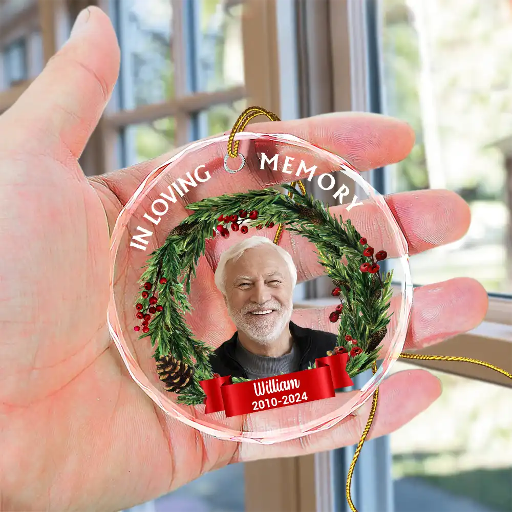 Custom Photo In Loving Memory - Personalized Circle Glass Ornament - Image 6
