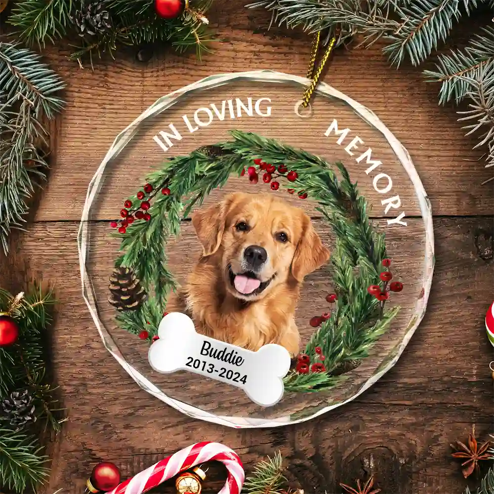 Custom Photo In Loving Memory - Personalized Circle Glass Ornament - Image 7