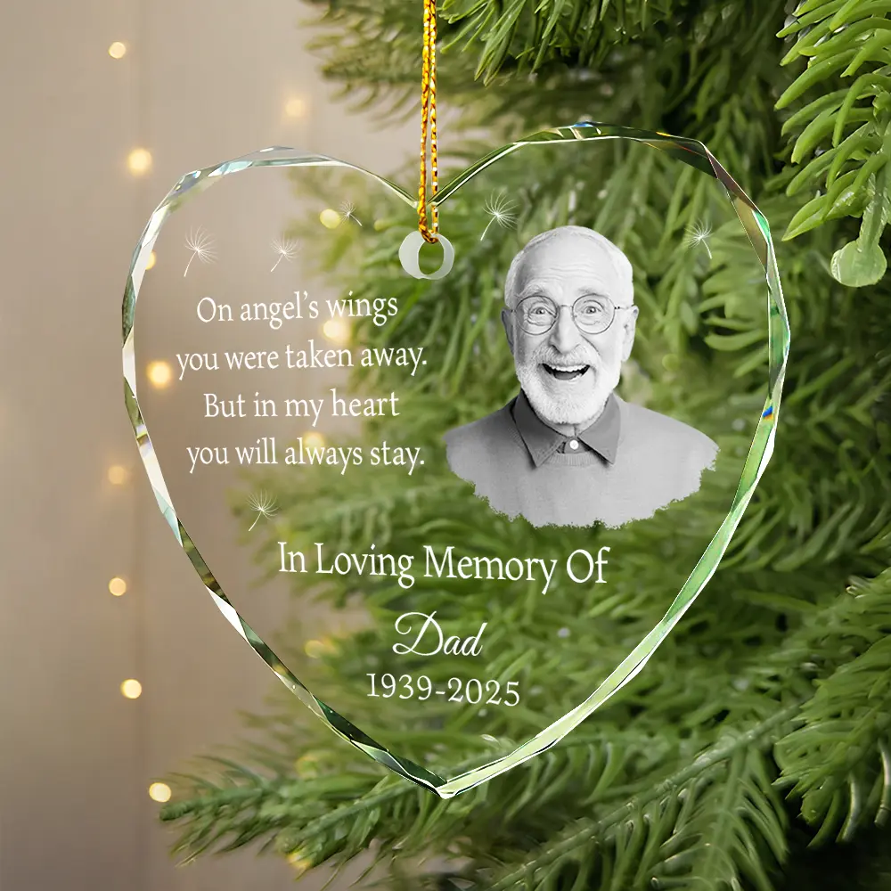 Custom Photo In My Heart You Will Always Stay Memorial - Personalized Heart Shaped Glass Ornament - Image 3
