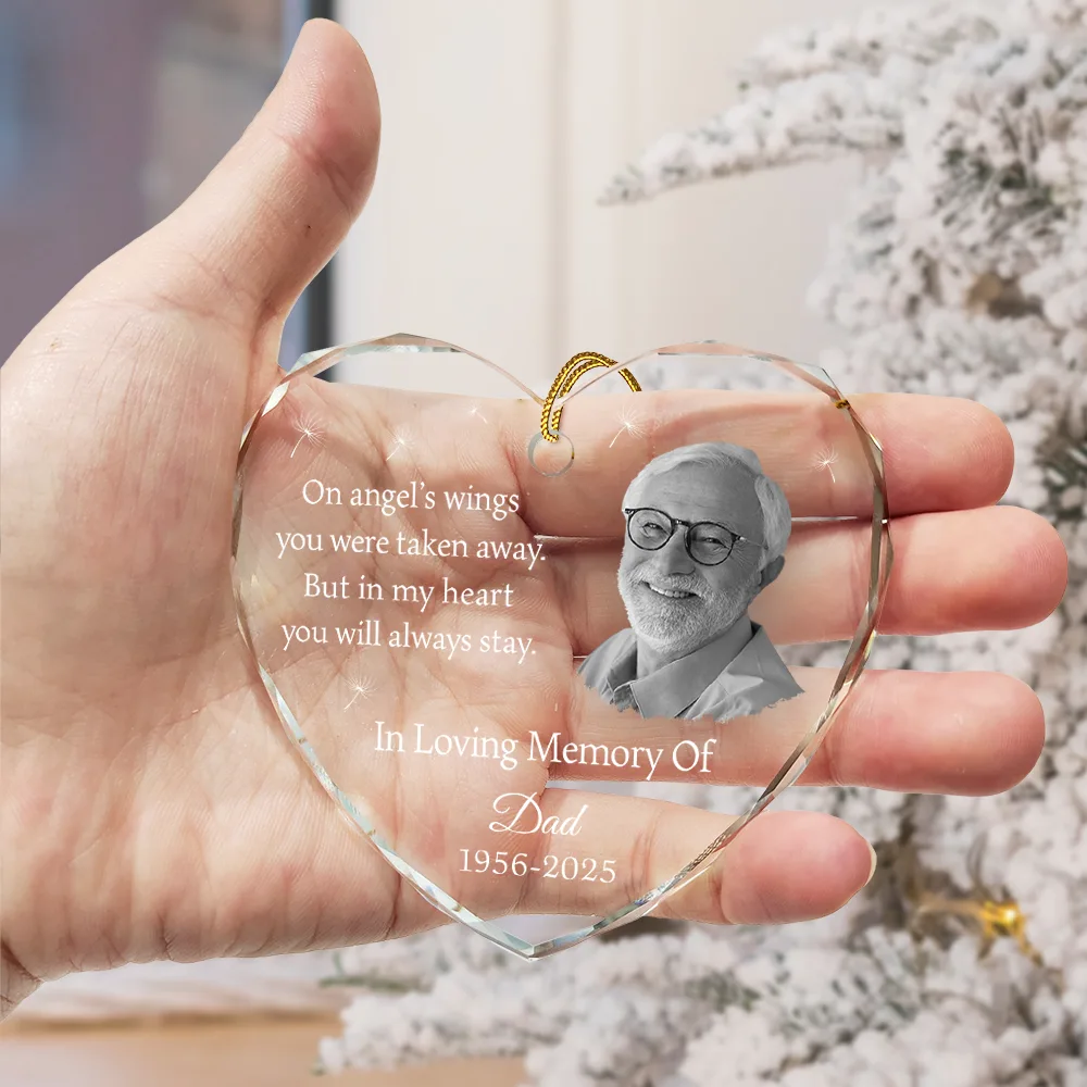 Custom Photo In My Heart You Will Always Stay Memorial - Personalized Heart Shaped Glass Ornament - Image 4