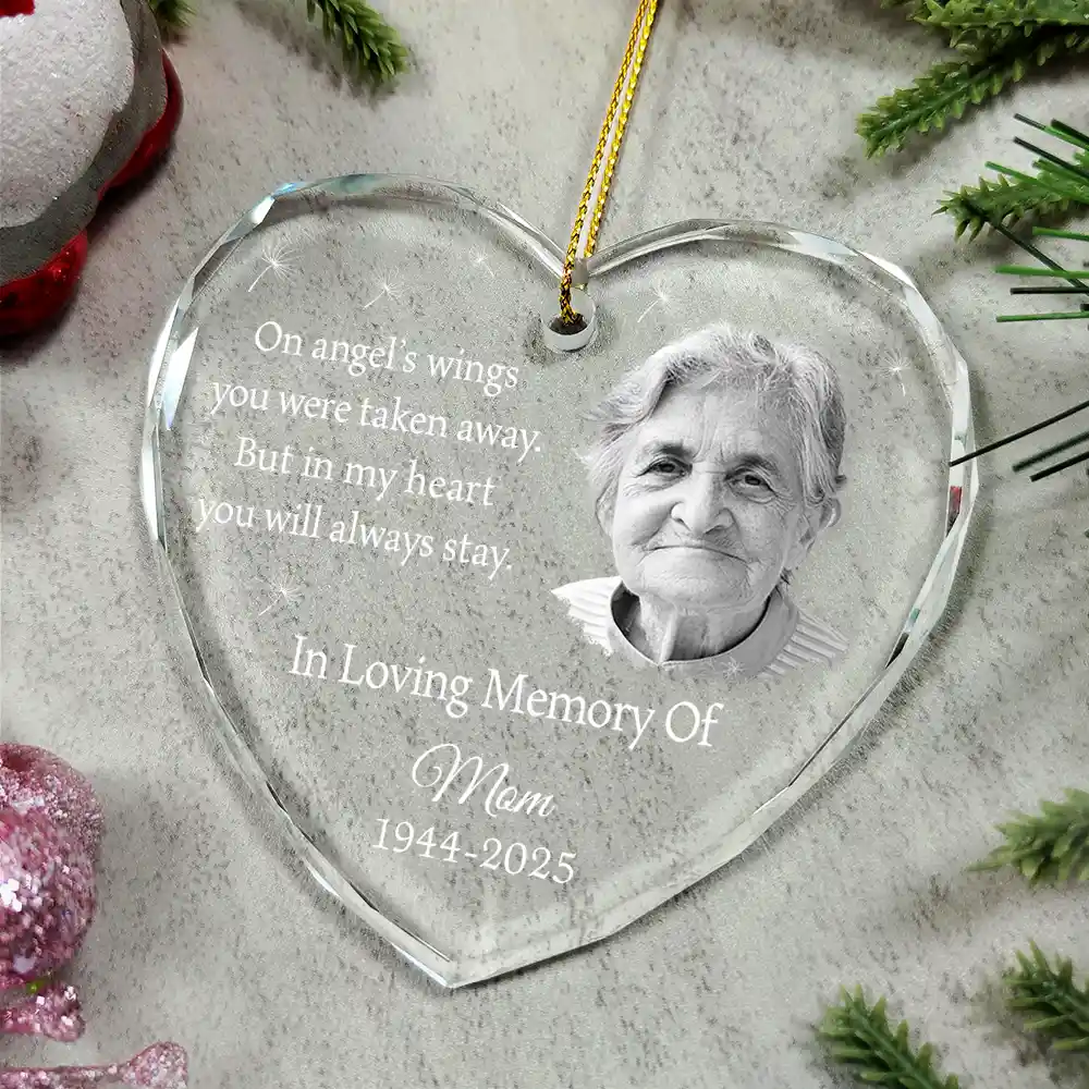 Custom Photo In My Heart You Will Always Stay Memorial - Personalized Heart Shaped Glass Ornament - Image 5