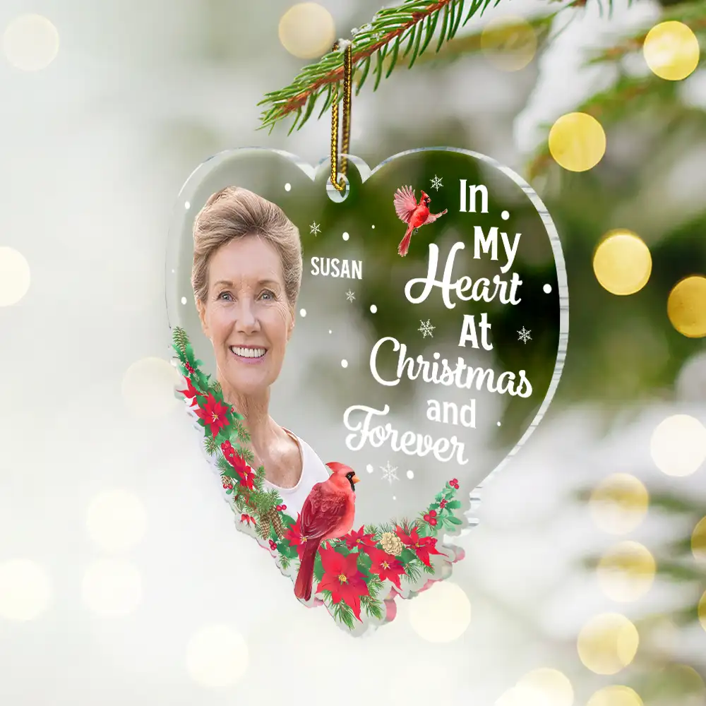 Custom Photo In Our Hearts At Christmas And Forever - Personalized Custom Shaped Acrylic Ornament - Image 3