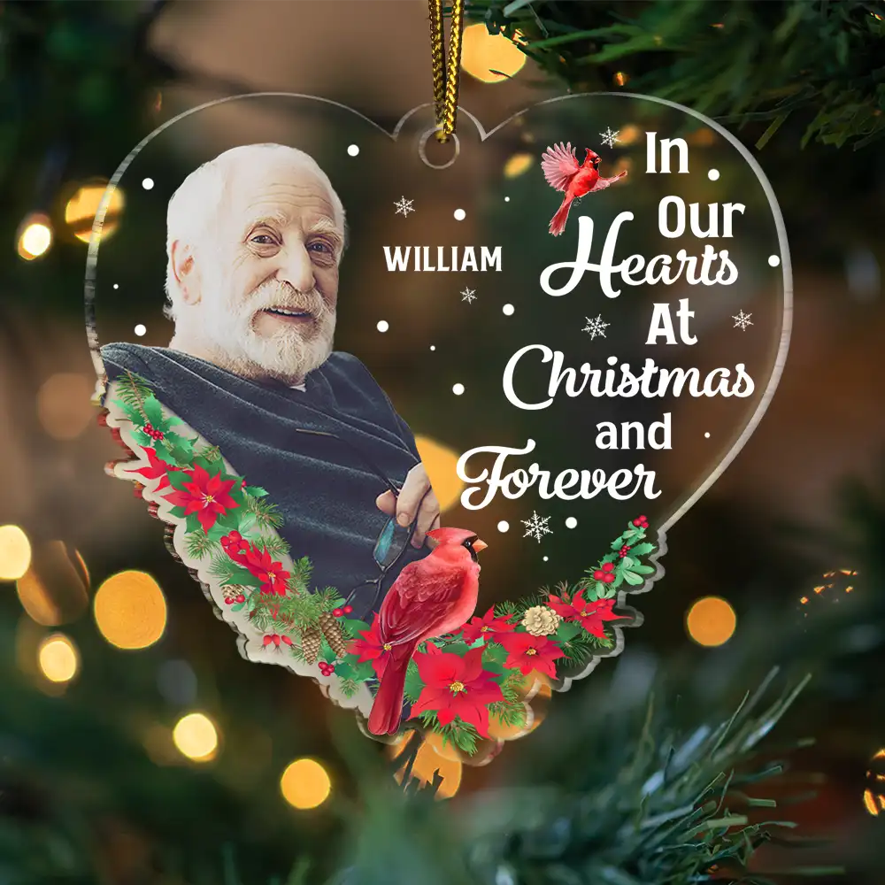 Custom Photo In Our Hearts At Christmas And Forever - Personalized Custom Shaped Acrylic Ornament - Image 4