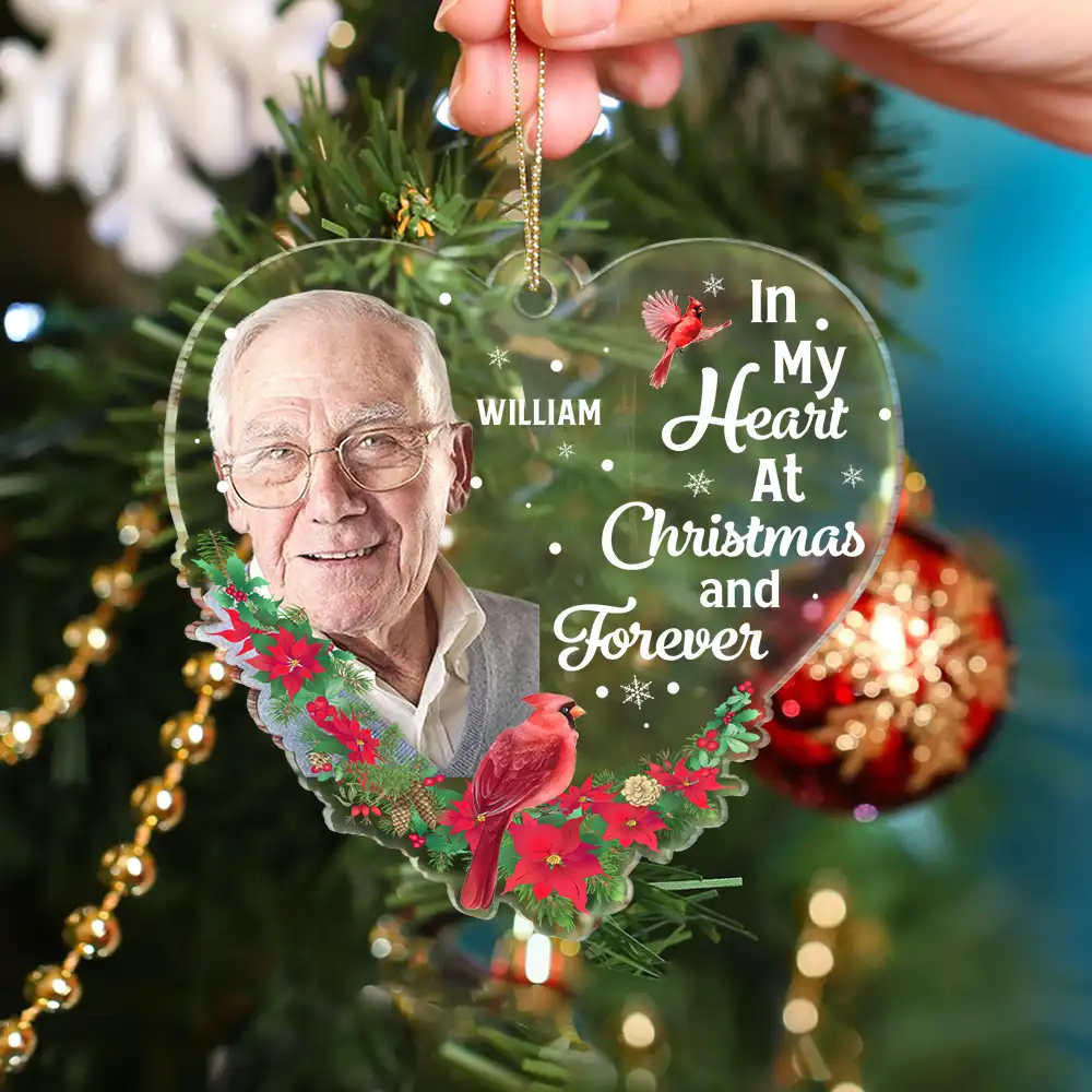 Custom Photo In Our Hearts At Christmas And Forever - Personalized Custom Shaped Acrylic Ornament - Image 5