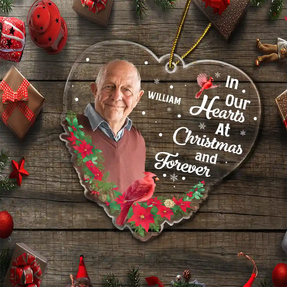 Custom Photo In Our Hearts At Christmas And Forever - Personalized Custom Shaped Acrylic Ornament - Image 6
