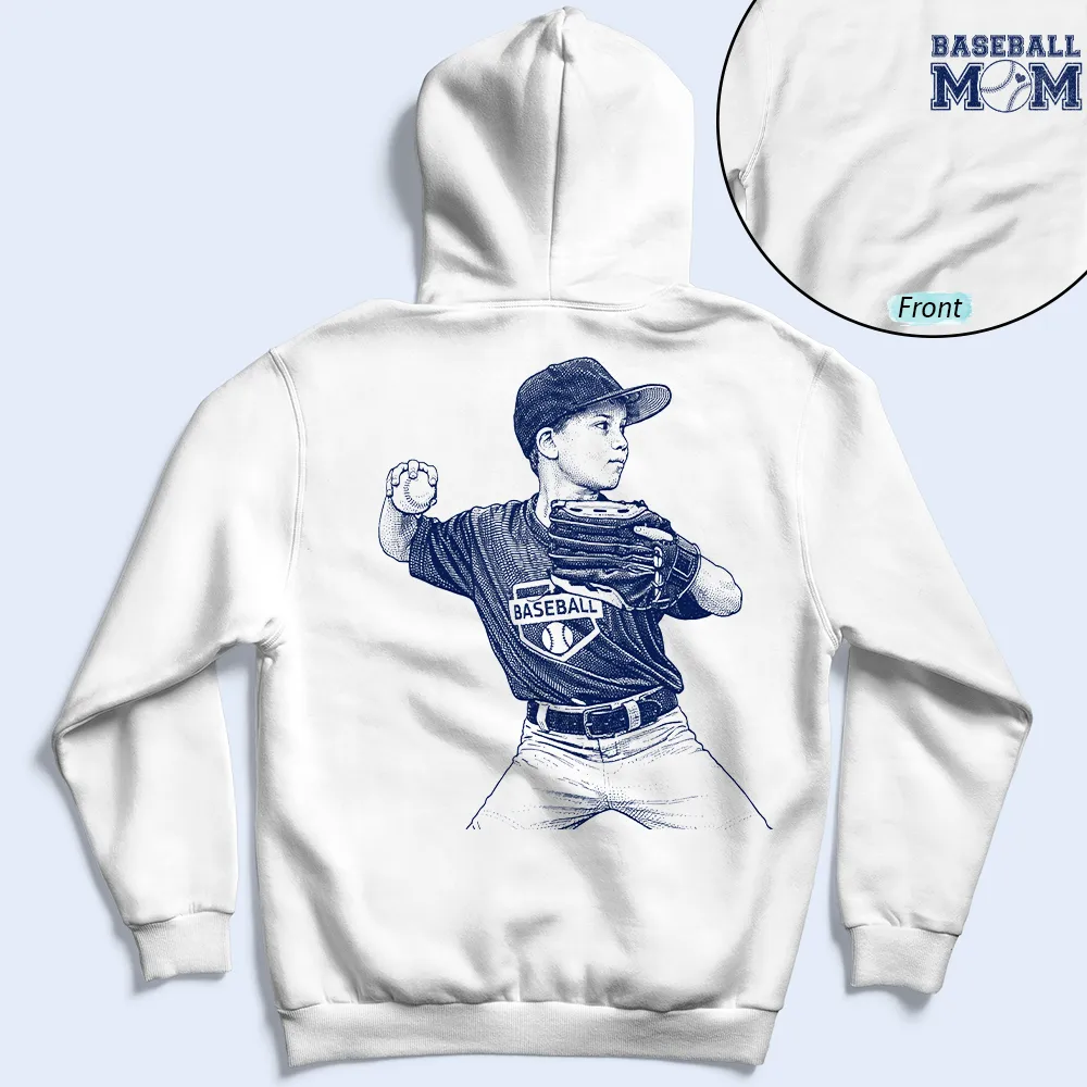 Custom Photo Ink Drawing Baseball Mom - Personalized T Shirt - Image 5
