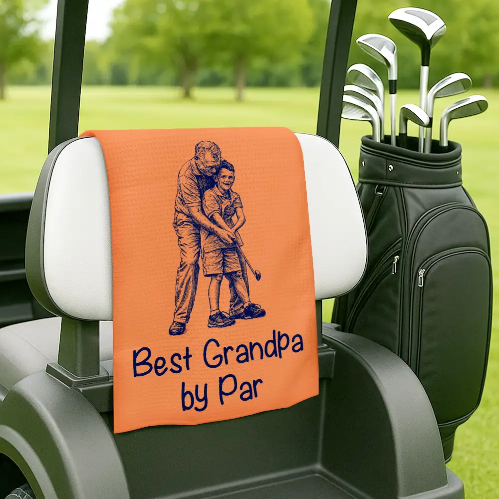Custom Photo Ink Drawing Best Dad Papa By Par - Personalized Golf Towel - Image 6
