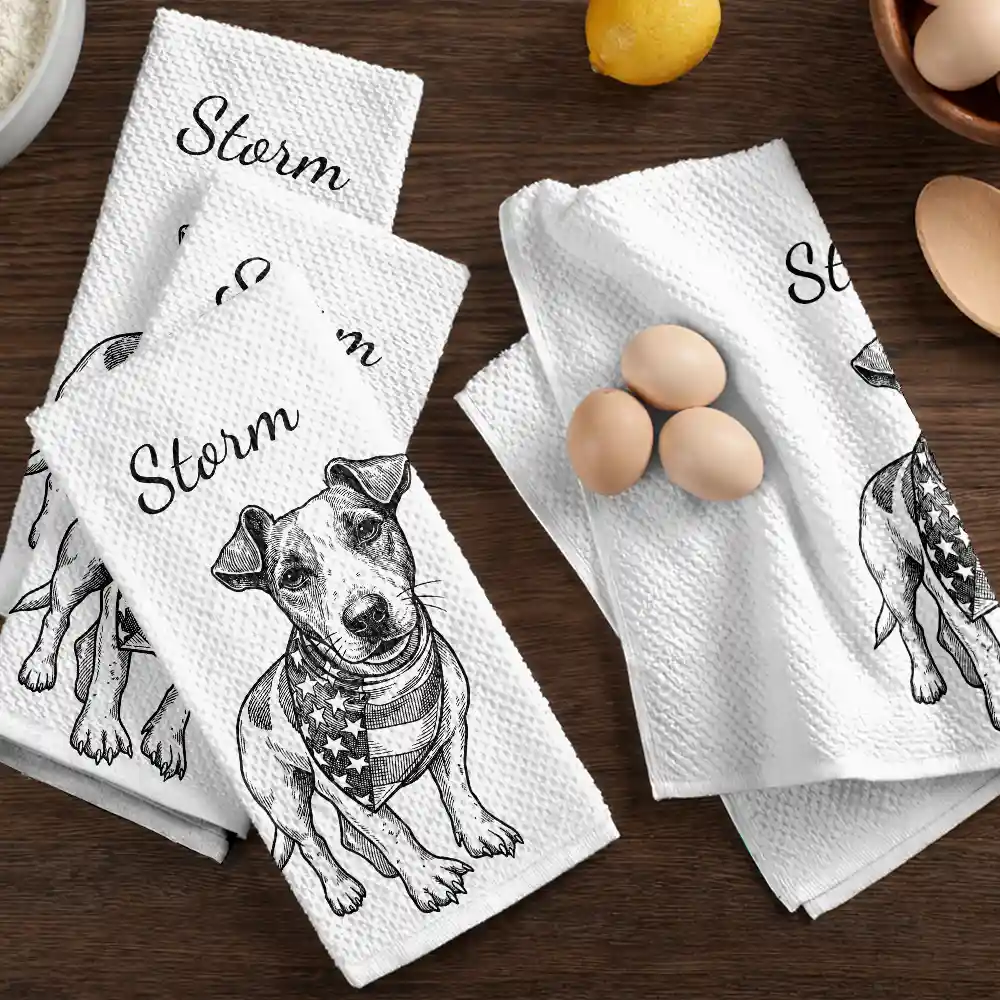 Custom Photo Ink Drawing Portrait Dog Cat Pet - Personalized Kitchen Towel - Image 7