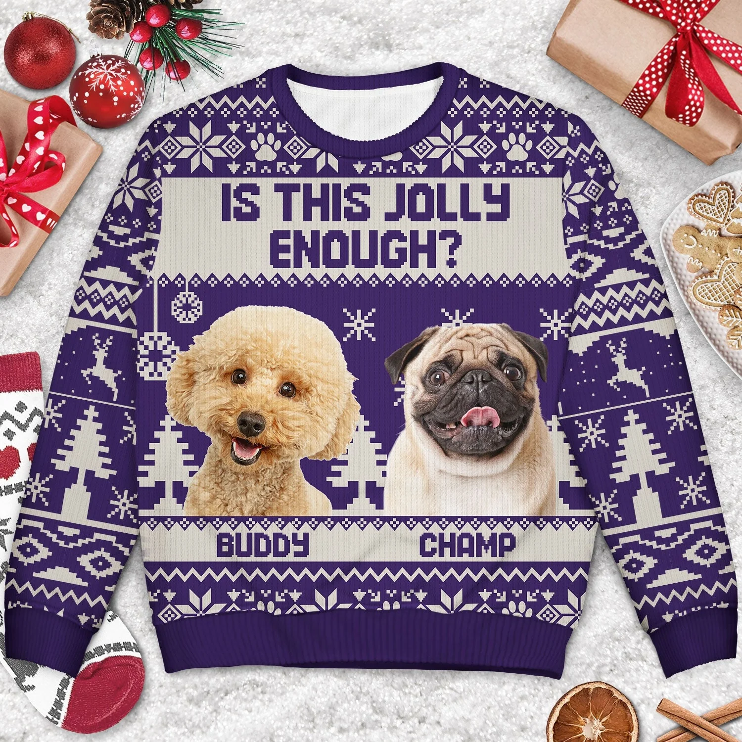 Custom Photo Is This Jolly Enough - Christmas Gift For Dog, Cat, Pet Lovers - Personalized Unisex Ugly Sweater - Image 3