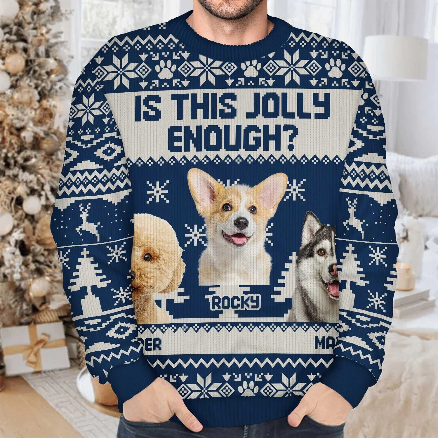 Custom Photo Is This Jolly Enough - Christmas Gift For Dog, Cat, Pet Lovers - Personalized Unisex Ugly Sweater - Image 4