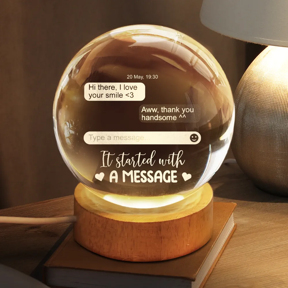 Custom Photo It Started With A Message - Personalized Crystal Globe Lamp - Image 2