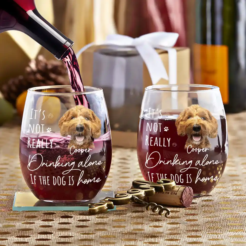 Custom Photo It's Not Really Drinking Alone - Personalized Stemless Wine Glass - Image 4