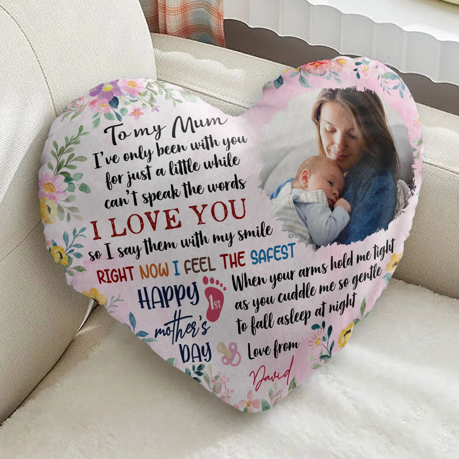 Custom Photo I've Been With You For Just A Little While - Gift For Baby, Newborn, New Mom - Personalized Heart Shaped Pillow - Image 2