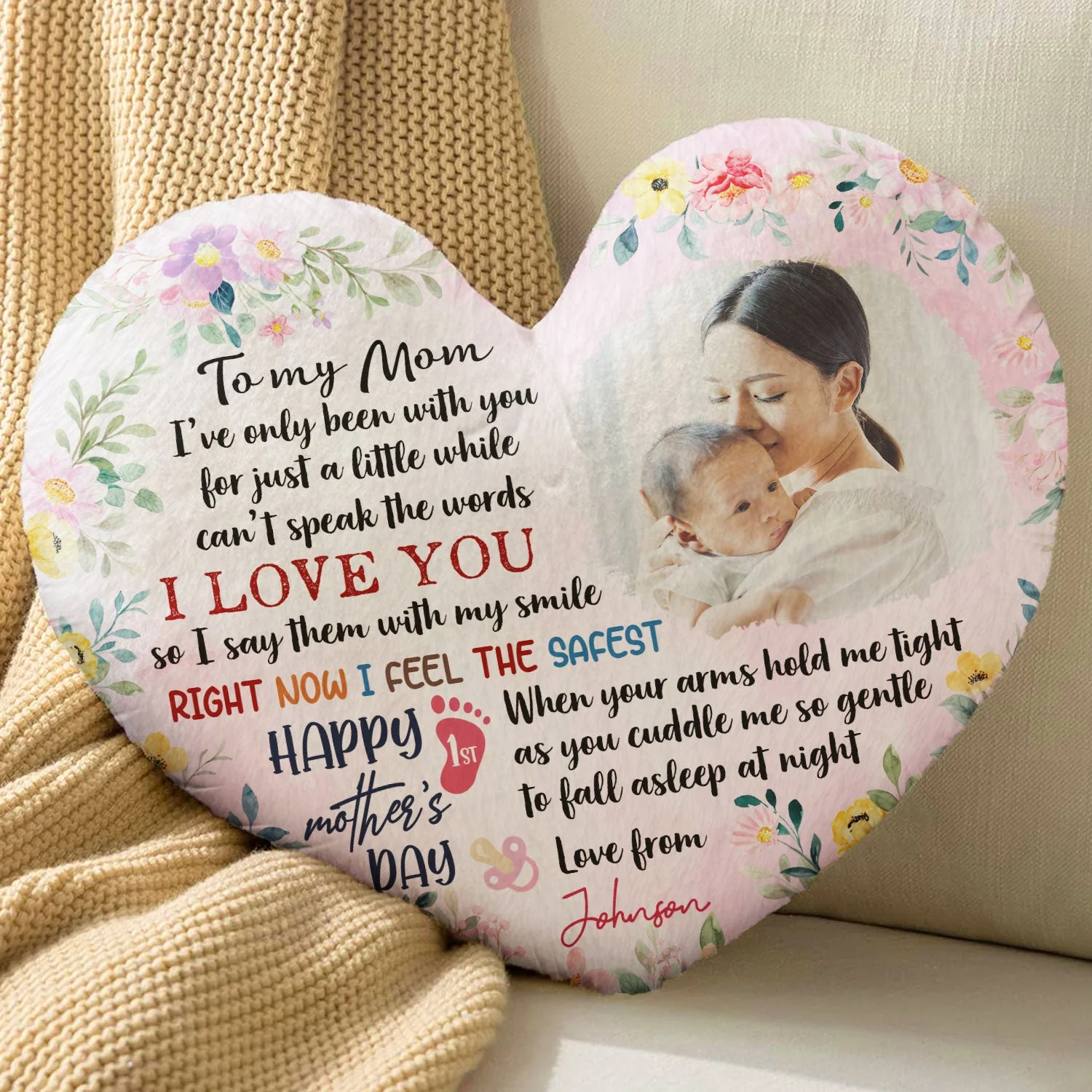 Custom Photo I've Been With You For Just A Little While - Gift For Baby, Newborn, New Mom - Personalized Heart Shaped Pillow - Image 4