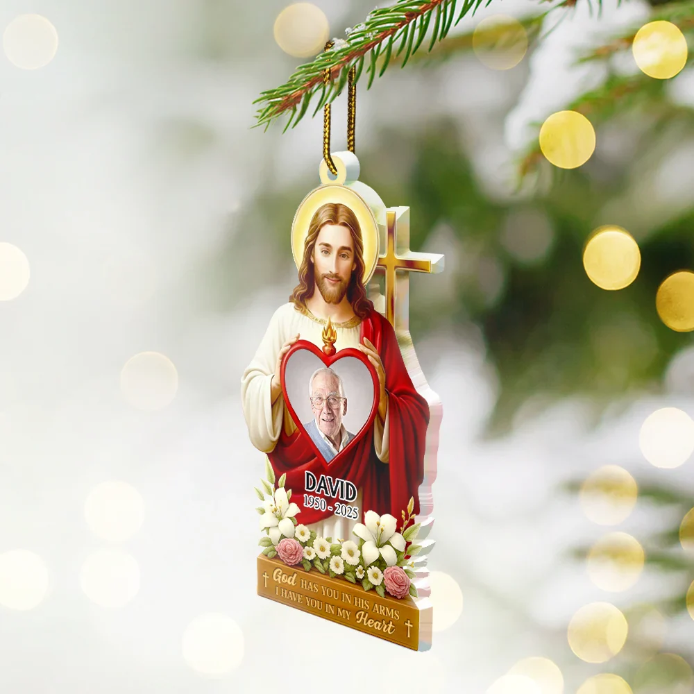 Custom Photo Jesus Hugs You In Heaven Memorial Keepsake - Personalized Custom Shaped Acrylic Ornament - Image 2