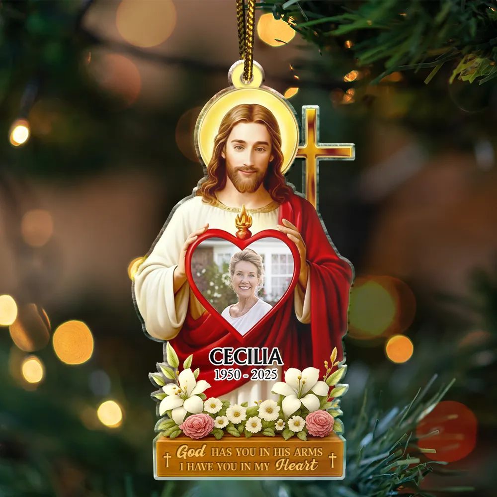 Custom Photo Jesus Hugs You In Heaven Memorial Keepsake - Personalized Custom Shaped Acrylic Ornament - Image 3