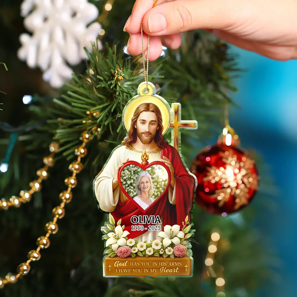 Custom Photo Jesus Hugs You In Heaven Memorial Keepsake - Personalized Custom Shaped Acrylic Ornament - Image 4
