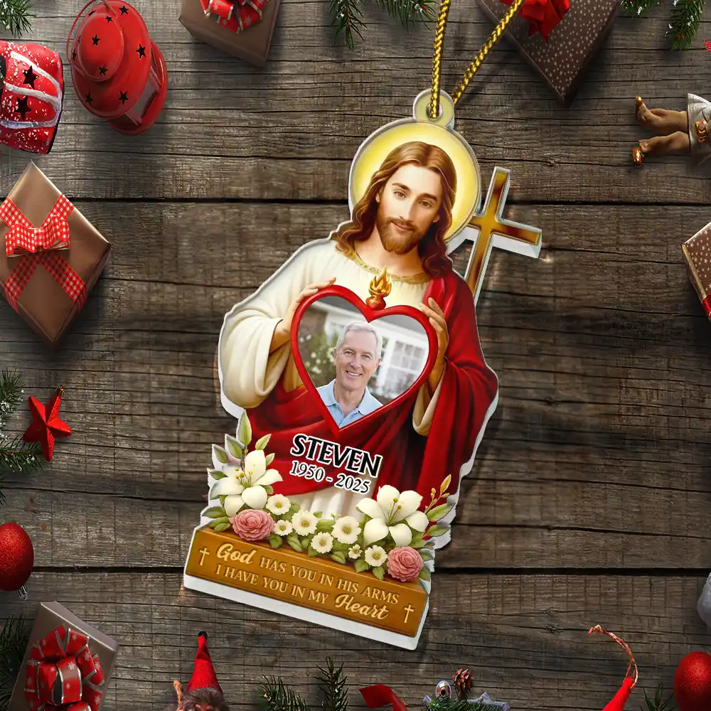 Custom Photo Jesus Hugs You In Heaven Memorial Keepsake - Personalized Custom Shaped Acrylic Ornament - Image 5