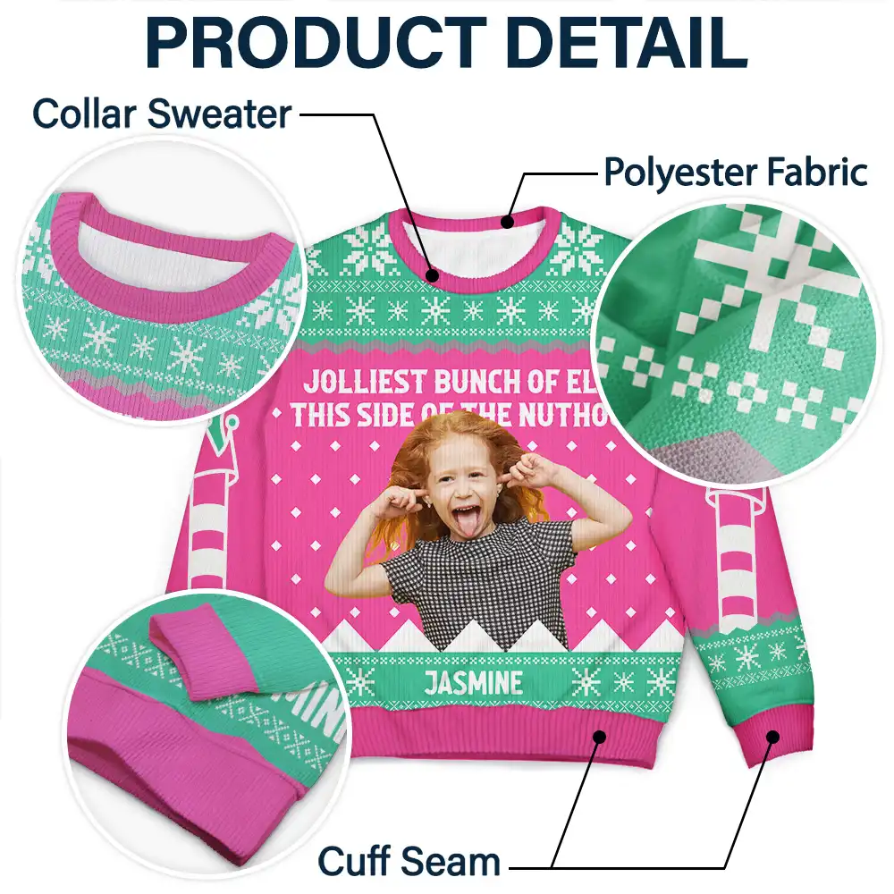 Custom Photo Jolliest Bunch Of Elves - Personalized Unisex Ugly Sweater - Image 7