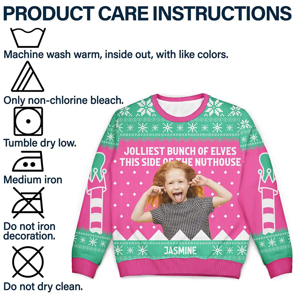 Custom Photo Jolliest Bunch Of Elves - Personalized Unisex Ugly Sweater - Image 8