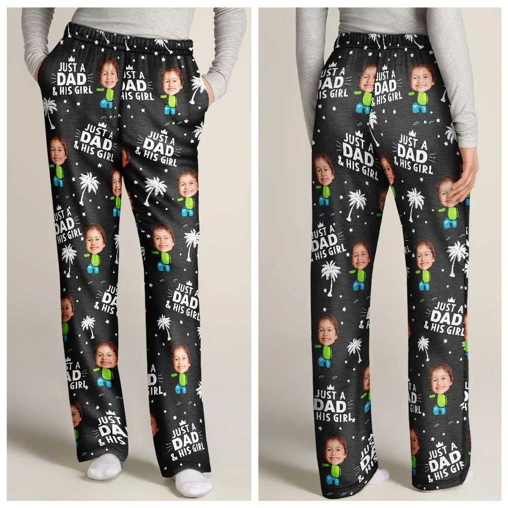 Custom Photo Just A Dad And His Girl - Personalized Pajama Pants - Image 4