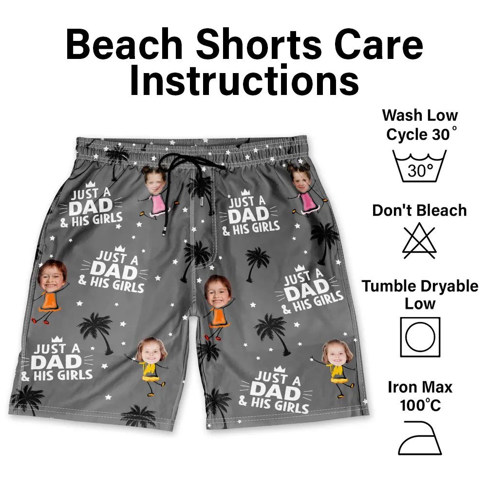 Custom Photo Just A Dad And His Girls - Personalized Unisex Beach Shorts - Image 5