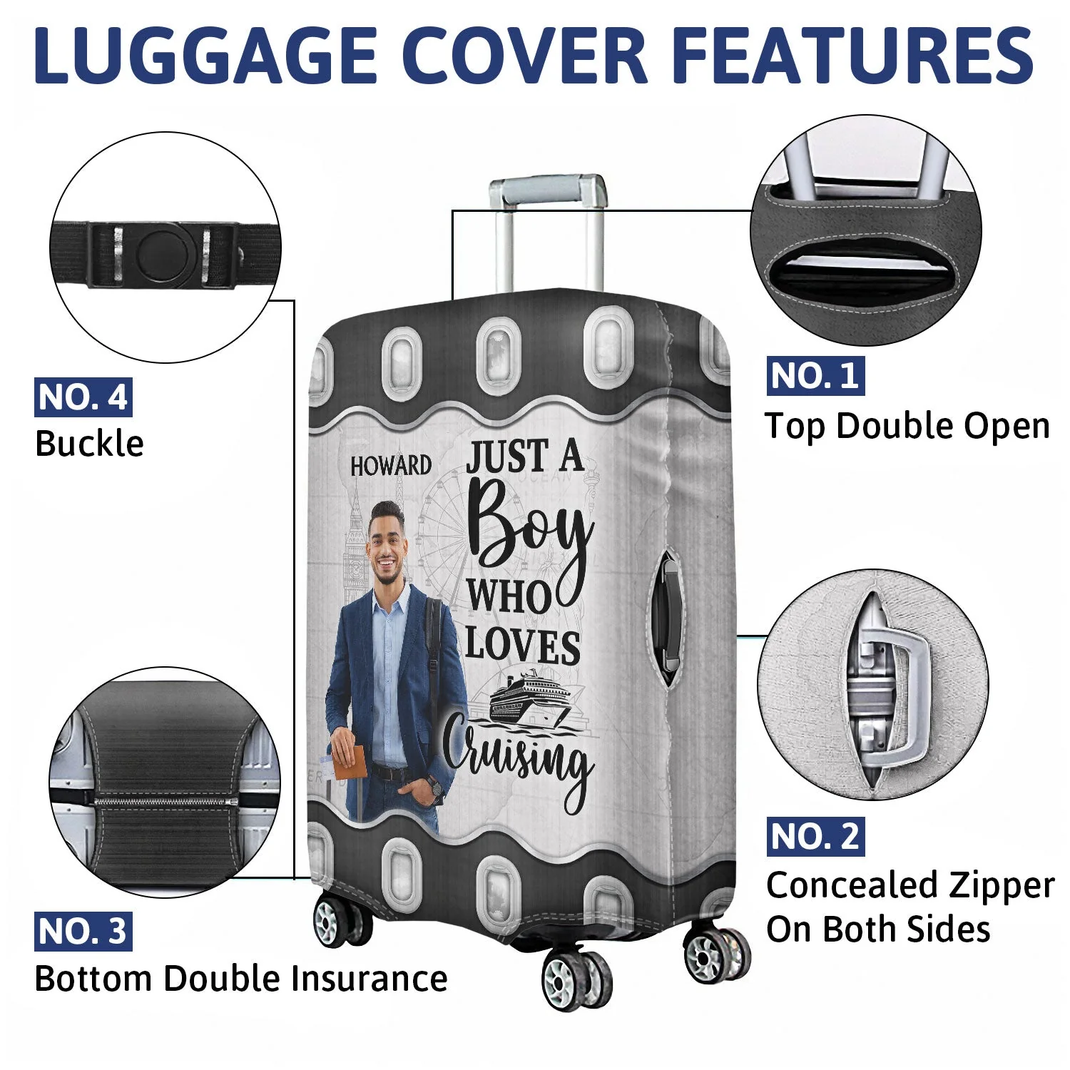 Custom Photo Just A Girl Boy Who Loves Traveling - Birthday Gift For Him, Her, Family, Trippin', Vacation Lovers - Personalized Luggage Cover - Image 5