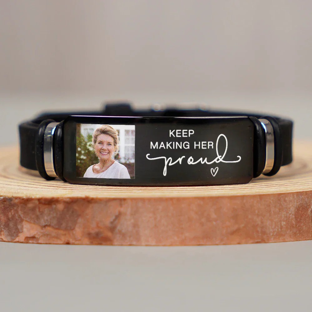Custom Photo Keep Making Her Proud - Personalized Engraved Bracelet - Image 3