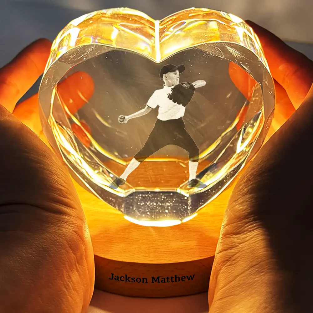 Custom Photo Kid Hobby Baseball Pet Ballet Gymnastics - Personalized Crystal Heart Shaped Lamp - Image 5
