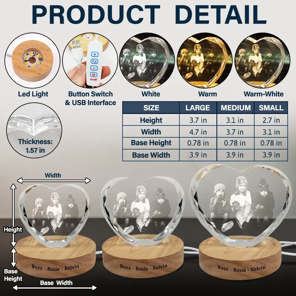 Custom Photo Kid Hobby Baseball Pet Ballet Gymnastics - Personalized Crystal Heart Shaped Lamp - Image 6