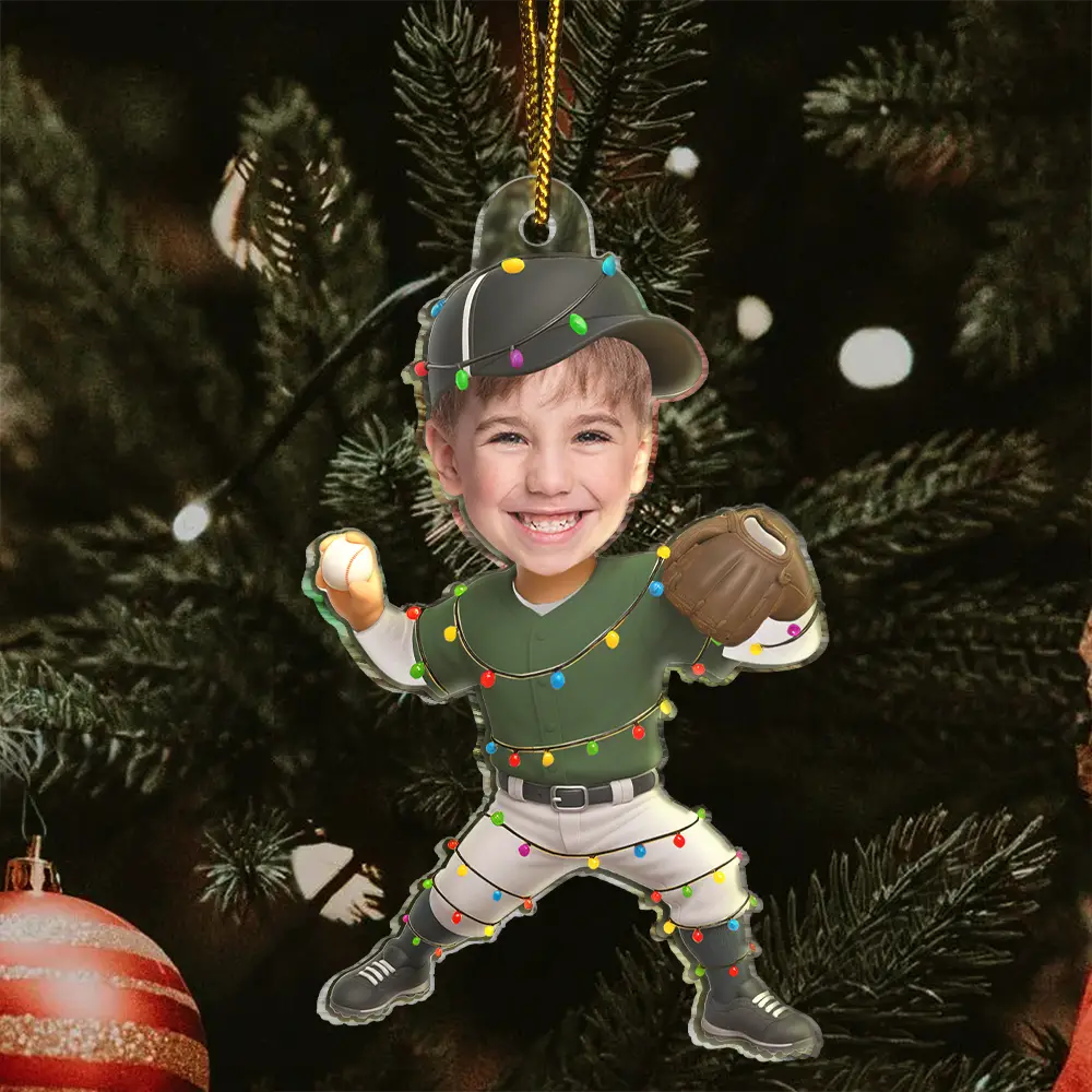 Custom Photo Kid Playing Baseball - Personalized Acrylic Photo Ornament - Image 4