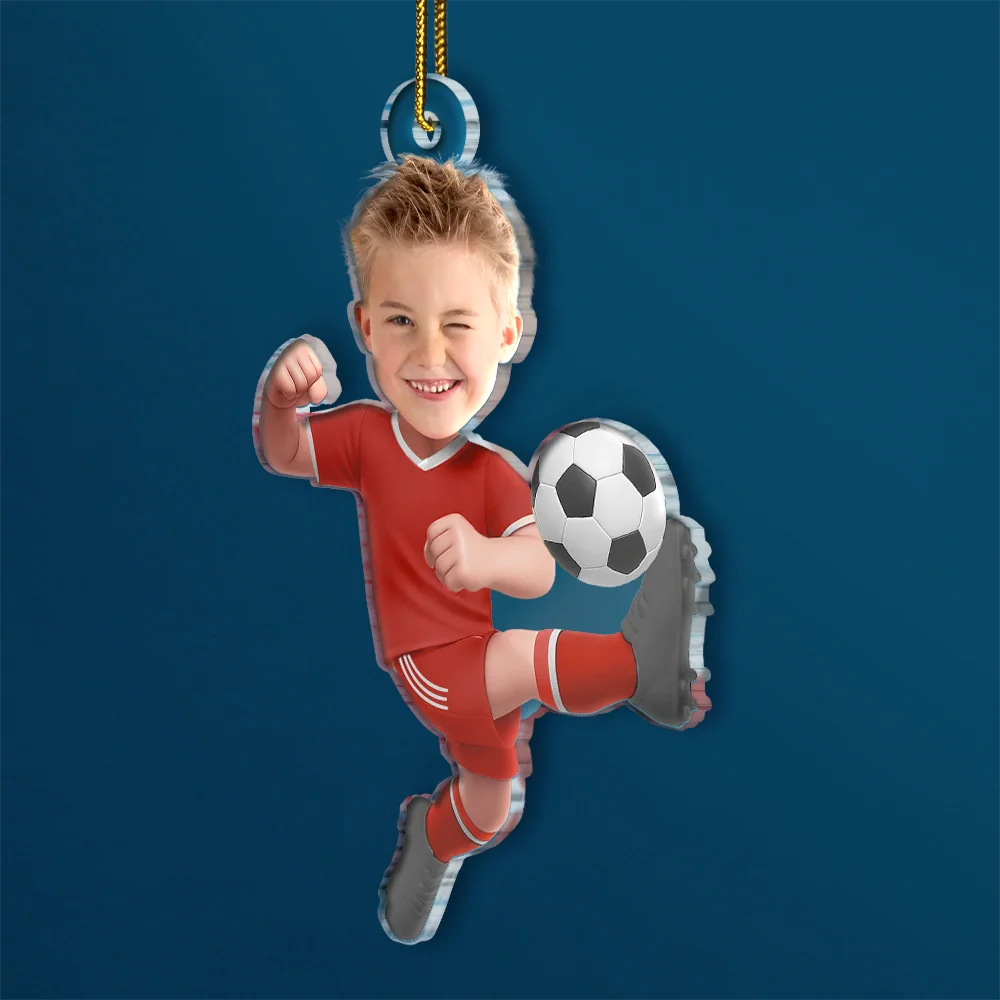Custom Photo Kid Playing Football - Personalized Acrylic Photo Ornament - Image 3