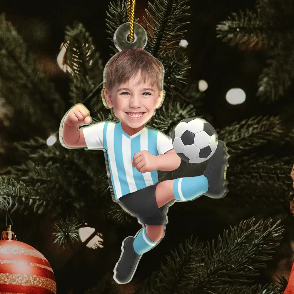Custom Photo Kid Playing Football - Personalized Acrylic Photo Ornament - Image 4