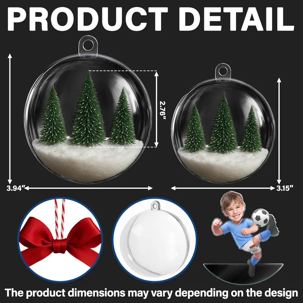 Custom Photo Kid Playing Football Soccer - Personalized 3D Acrylic Ball Ornament - Image 3