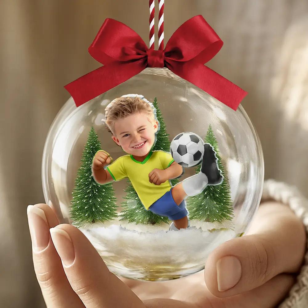 Custom Photo Kid Playing Football Soccer - Personalized 3D Acrylic Ball Ornament - Image 5
